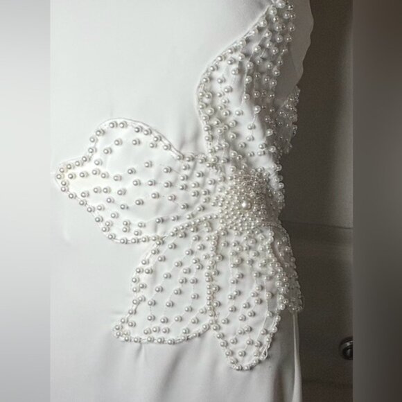 Avec Les Filles White Halter-Neck Floral Appliqué Midi Dress Size 12 NWT - Picture 4 of 9